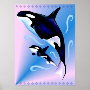Mamã da orca e impressão do bebê
