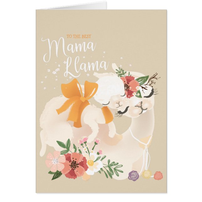 Mama Lama com lama do bebê & cartão das flores (Frente)