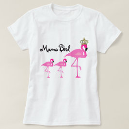 Mama Pássaro Flamingo T-shirt com dois bebês