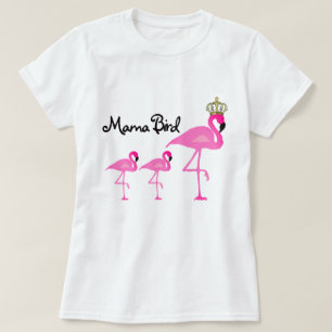 Mama Pássaro Flamingo T-shirt com dois bebês