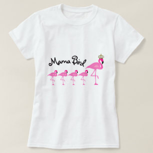 Mama Pássaro Flamingo T-shirt com quatro bebês