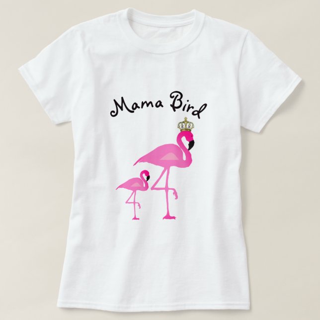 Mama Pássaro Flamingo T-shirt com um bebê (Frente do Design)