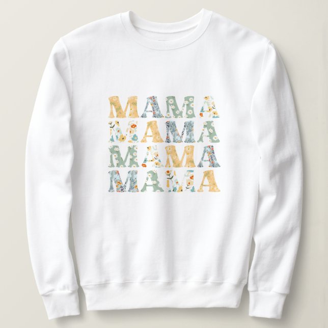 Mama Primavera Floral Pullover Sweatshirt para mãe (Frente do Design)