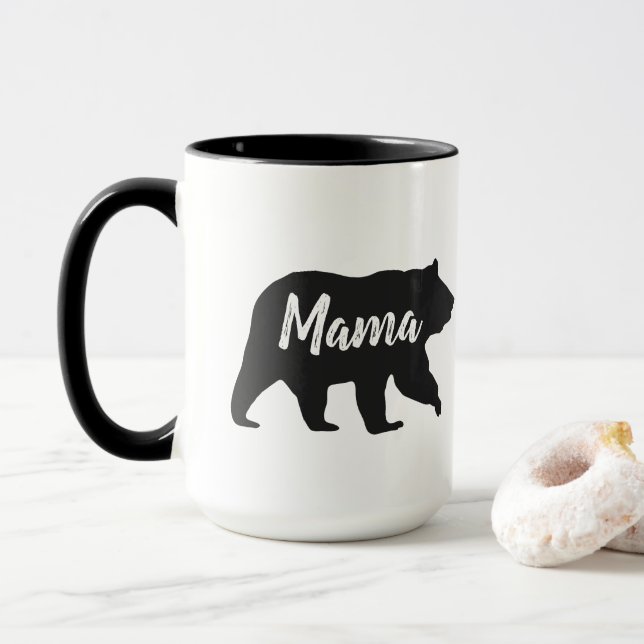 Mama russa Ursa - Simples caneca de café preto e b (Com Donut)