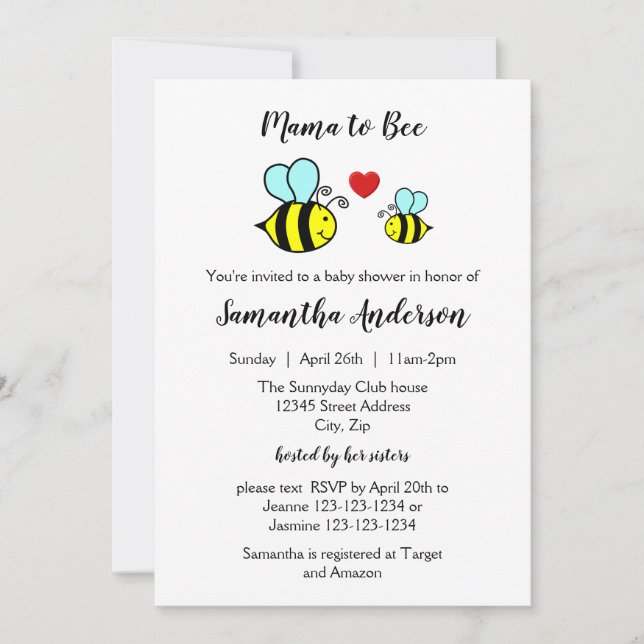 Mamãe à Bee - Convite para Chá de fraldas (Frente)