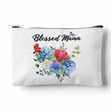 Mamãe Abençoada com Flores Vermelhas/Brancas/Azuis