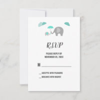 Mamãe Baby Elephant com placa RSVP de Chá de Nuven