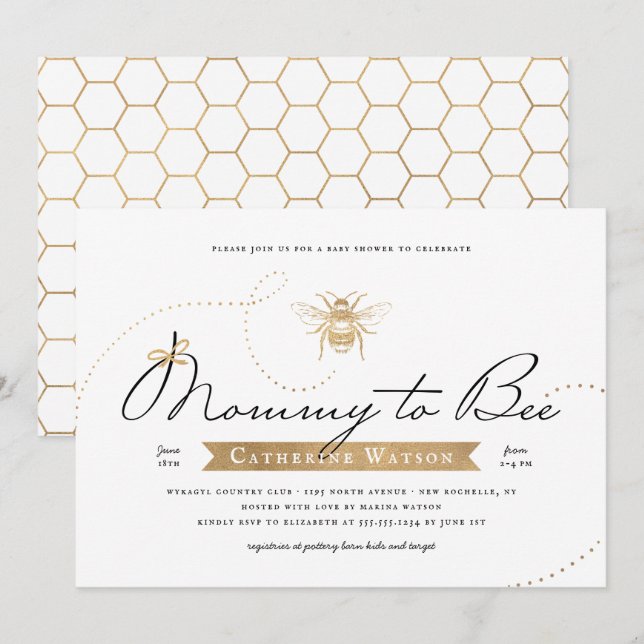 Mamãe Dourada para o Convite para Chá de fraldas d (Frente/Verso)