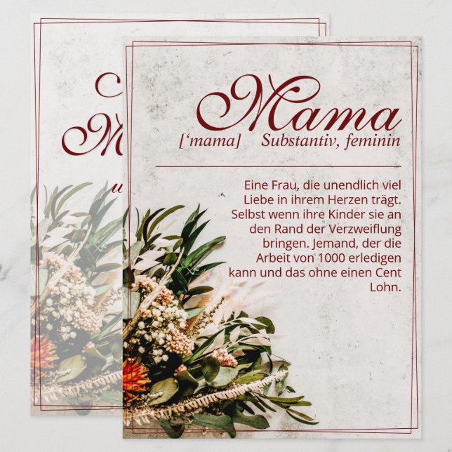 Mamãe - einfach undersetzlich - Buquê (Frente/Verso)