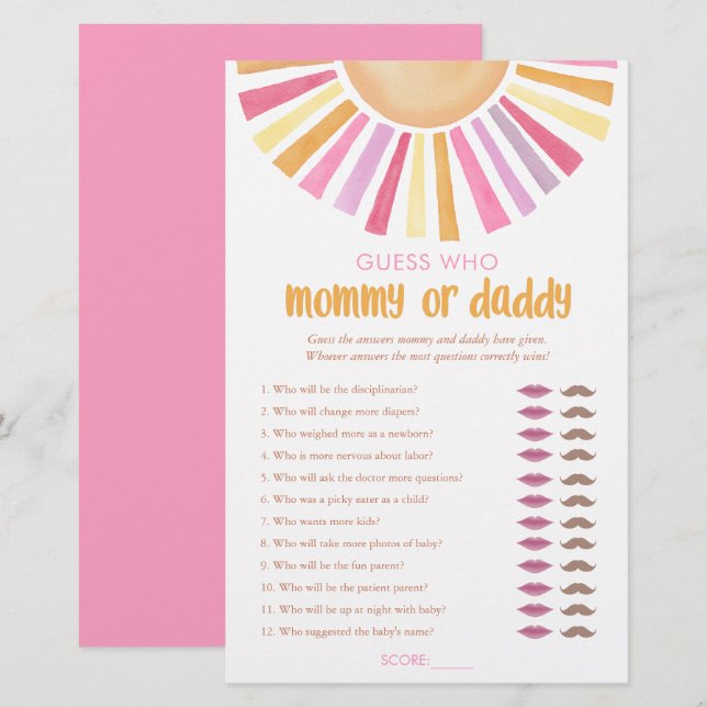 Mamãe ou adivinhação de Pai que garota ensolarada  (Frente/Verso)