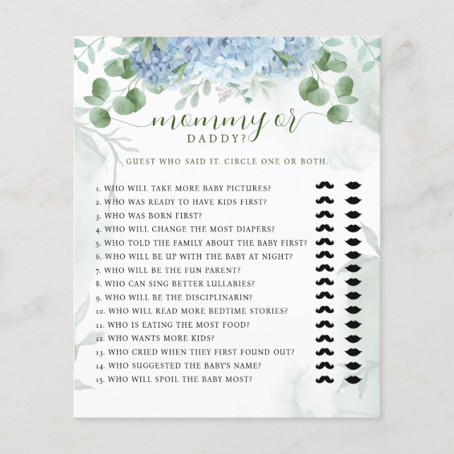 Mamãe ou Chá de fraldas de Pai azul verde (Frente)