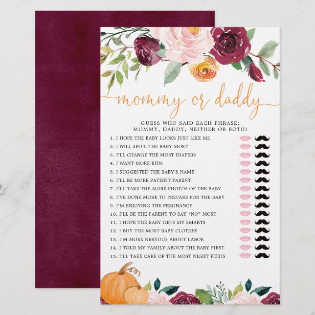 Mamãe ou jogo de Pai Bombas florais de queda (Frente/Verso)