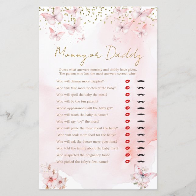 Mamãe ou jogo de Pai com borboleta rosa (Frente)