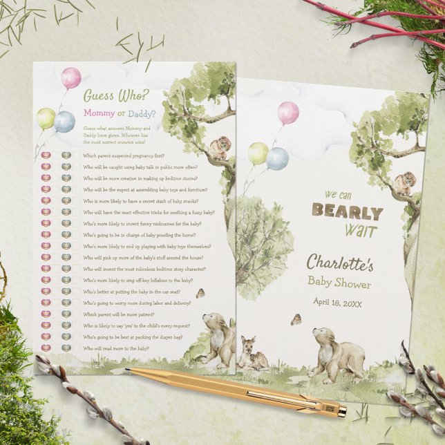 Mamãe ou Papai Adivinhe Quem Jogo para Chá de Bebê (Mommy or Daddy Guess Who Baby Shower Game Woodland ©Susanne Sachers - Sunny Mind 🌞)