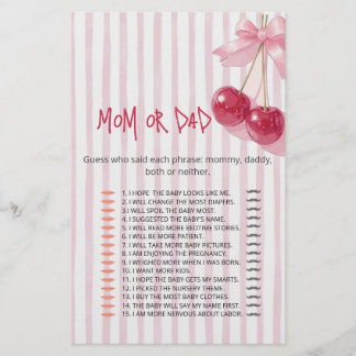 Mamãe ou Papai Jogo Cereja Rosa Vermelho Retrô Chá