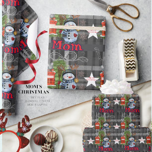 "Mamãe" Papel de Presente de Natal com Xadrez Cinz