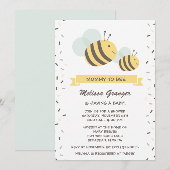 Mamãe para o Convite ao Chá de fraldas de Bee Bumb (Frente/Verso)