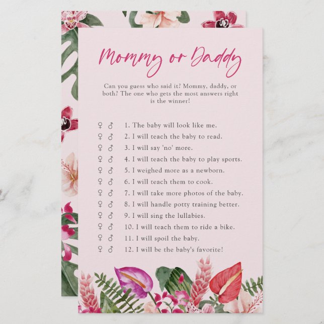 Mamãe Tropical Ou Jogo De Bebê Pai (Frente/Verso)