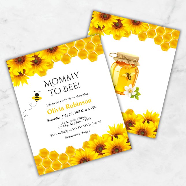 Mamães de Honeycomb do Orçamento para Convidar Chá (Budget Yellow Floral Honeycomb Mommy to Bee Baby Shower Invitation )