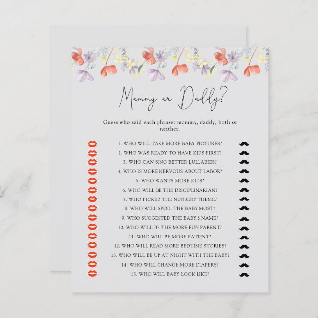 Mamães ou chás de fraldas de flores silvestres (Frente/Verso)