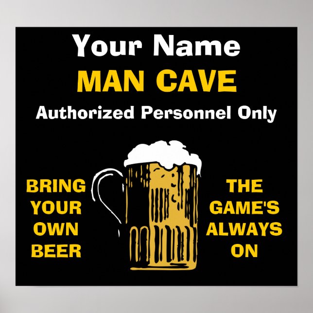 Man Cave Poster ADICIONAR SEU NOME (Frente)