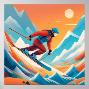 Man Ski Down A Mountain - Art Impressão