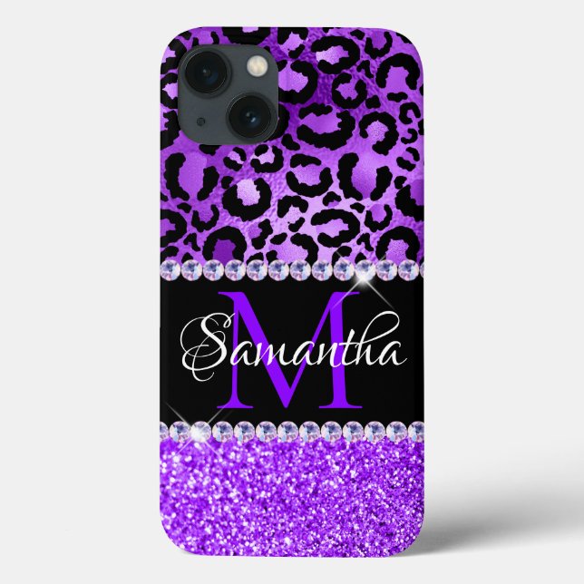 Manchas de leopardo preto e violeta Glam Monograma (Verso)