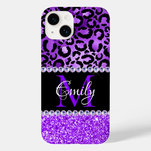 Manchas de leopardo preto e violeta Glam Monograma (Verso)