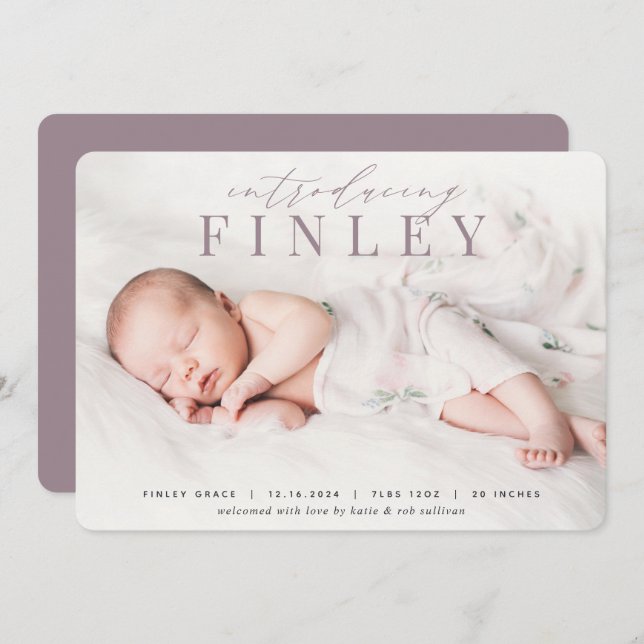 Manchete Elegante | Anúncio de nascimento de foto (Frente/Verso)