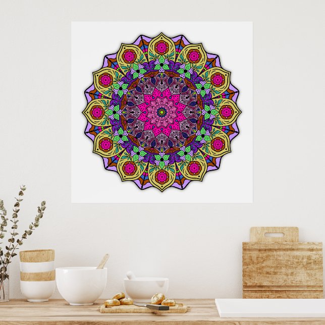 Mandala 12-2 PinkFlower - Poster (Cozinha)