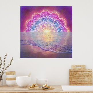 Mandala 12 Sun em rosa oceânico - Poster