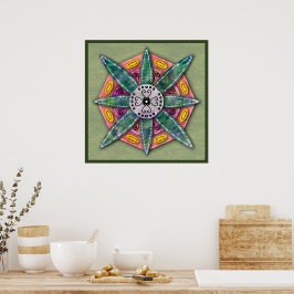 Mandala 8 verde Pétalas de flor em Poster de oliva
