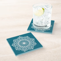 Mandala Branco em Fundo Azul