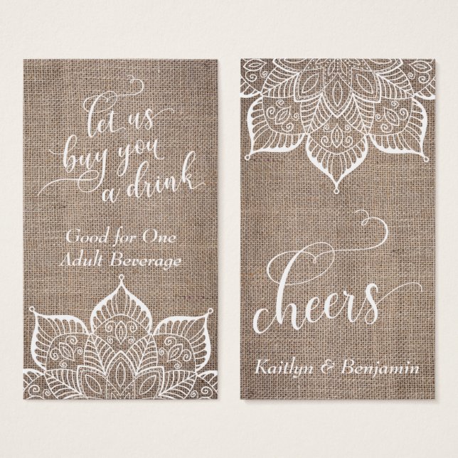 Mandala & Burlap com Script Bonito, Tíquetes de Be (Frente & Verso)