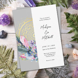 Mandala Dourada Convite de Casamento Boho com Cris
