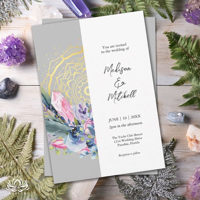 Mandala Dourada Convite de Casamento Boho com Cris (Criador carregado)