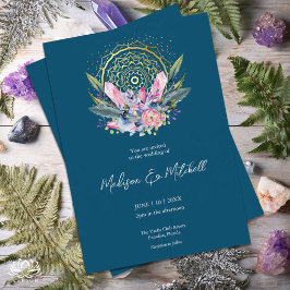 Mandala Dourada Convite de Casamento Boho com Cris