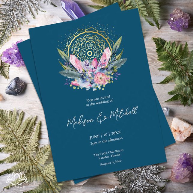 Mandala Dourada Convite de Casamento Boho com Cris (Criador carregado)