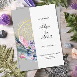 Mandala Dourada Convite de Casamento Boho com Cris