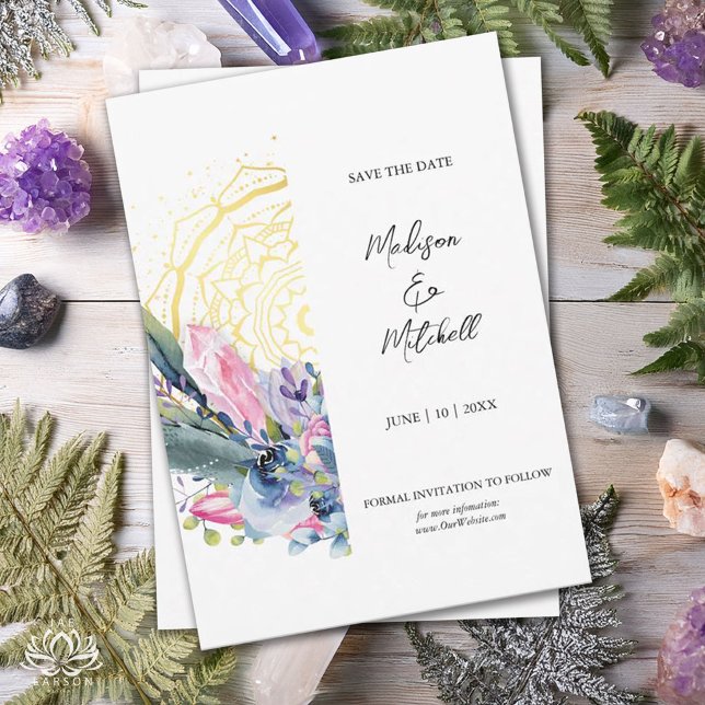 Mandala Dourada Convite de Casamento Boho com Cris (Criador carregado)