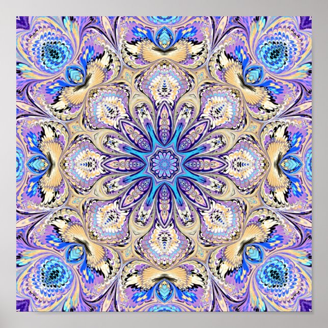Mandala em roxo, azul e Impressão Dourado (Frente)