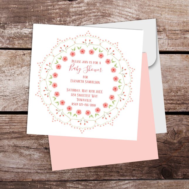 Mandala Floral Elegante Cor-de-rosa-chá de fraldas (Blush pink pretty floral baby shower invitation.)