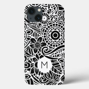 Mandala Floral Moderno Monograma Preto Inicial