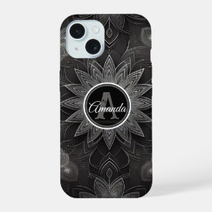Mandala Floral Preto e Branco Intrincado Monograma