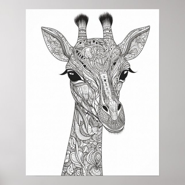 Mandala Giraffe Coloring Poster para Adultos (Frente)