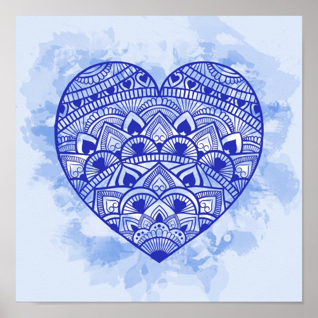Mandala Heart Watercolor Impressão (Frente)