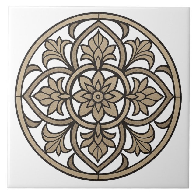 Mandala Neutro em Azulejo de Cerâmica Bege (Frente)