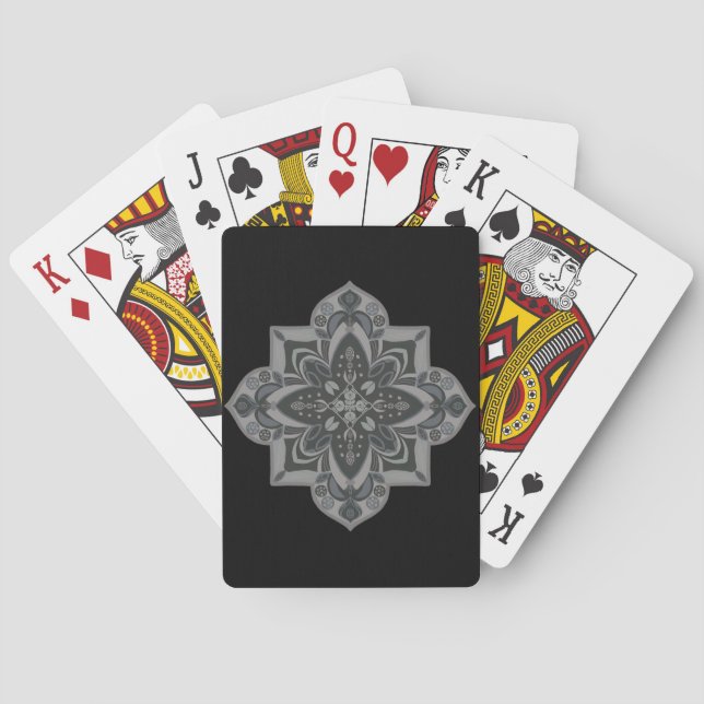 Mandala Neutro em Cinza e Preto Cartas de Baralho (Verso)