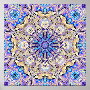 Mandala no impressão roxo, azul, e Dourado