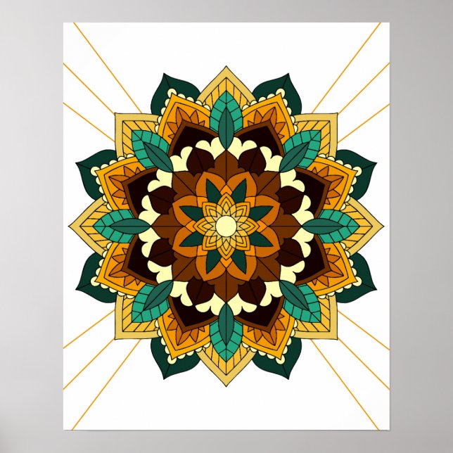 Mandala Padrão 02 em Poster amarelo e tan (Frente)